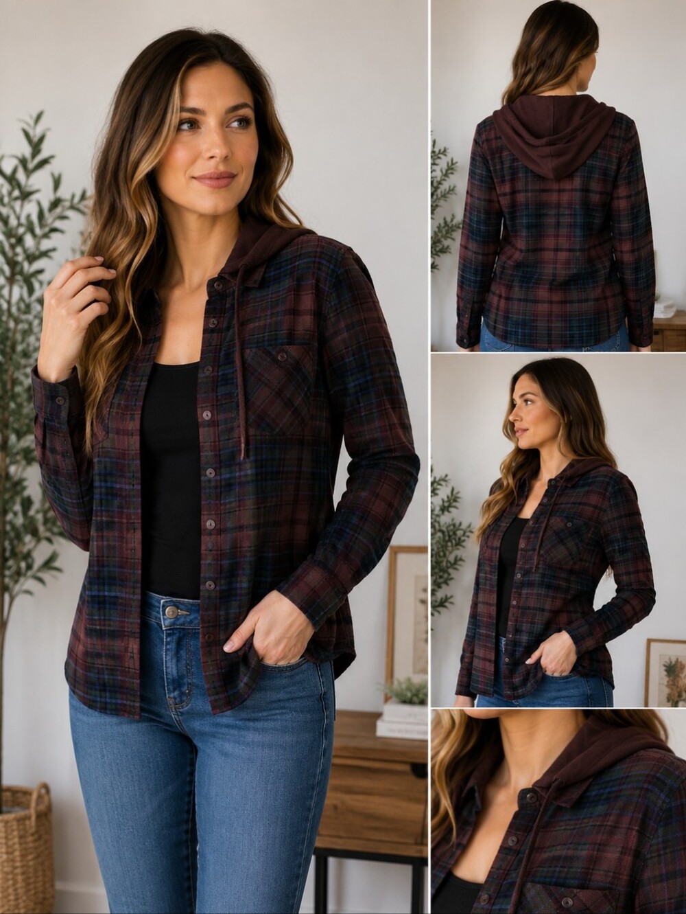 L.L. Bean Burgundy Checkered Shirt Women's Small